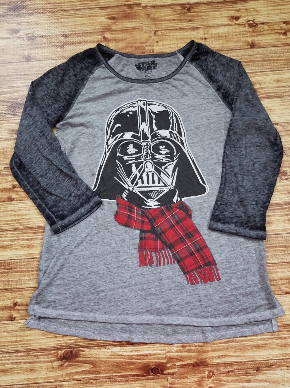 Star Wars Darth Vader Christmas Burnout Gray Shirt Raglan Women's Juniors XL